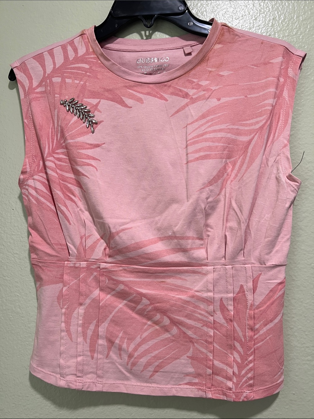 GUESS Pink Tropical Print Tank Top